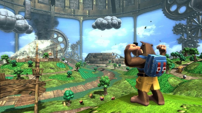 Banjo meghajlik, miközben egy szennyezett tájat vizsgál 
