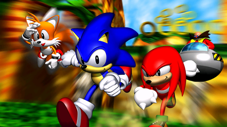 Tails, Sonic és Knuckles megszökik Doctor Robotnik elől a borítón 