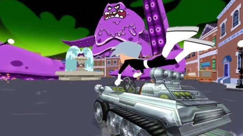 Danny Phantom a járművébe kapaszkodik a Nicktoons Nitroban