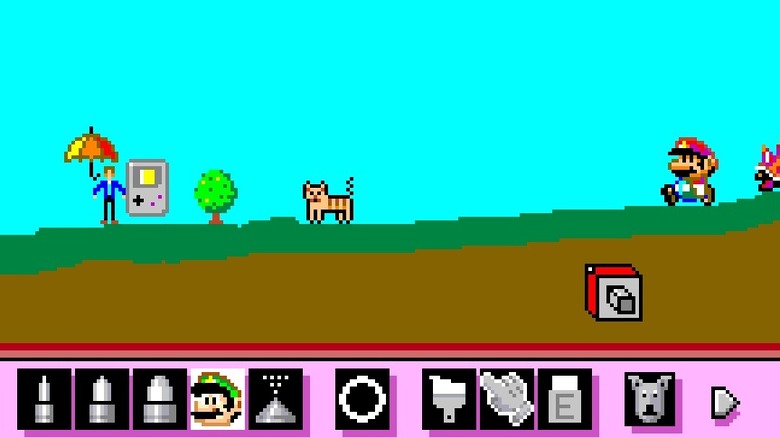 Mario egy macska és egy GameBoy mellett a Mario Paintben