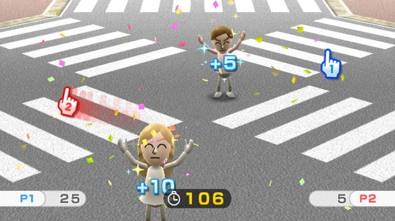 Két Mii ünnepel egy átkelőn a Wii Playen