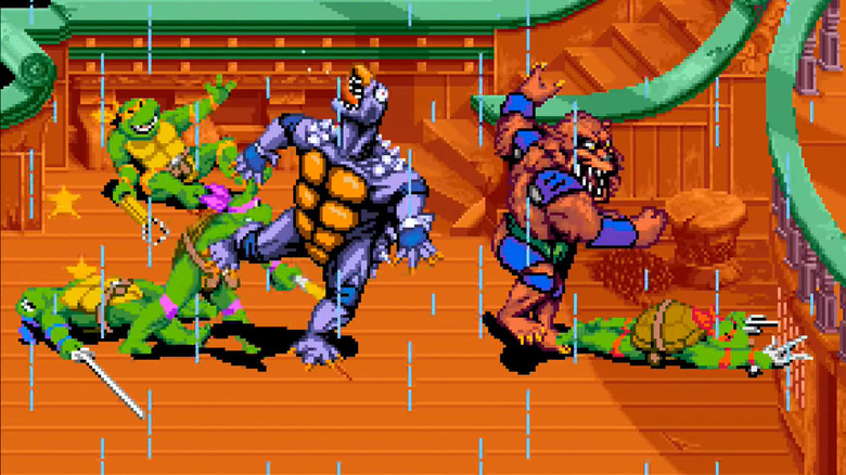 A Teenage Mutant Ninja Turtles Tokkával és Rahzarral küzd meg egy kalózhajón a Teenage Mutant Ninja Turtles: Turtles in Time című filmben.