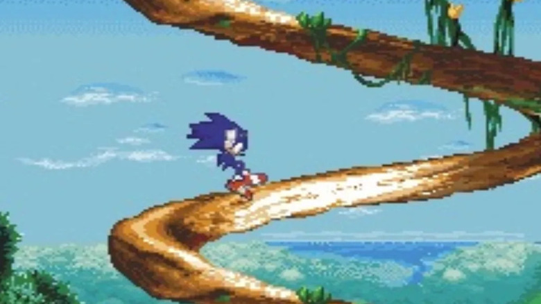 A Sonic egy kanyargós faágon csúszik a Sonic Rush-ban
