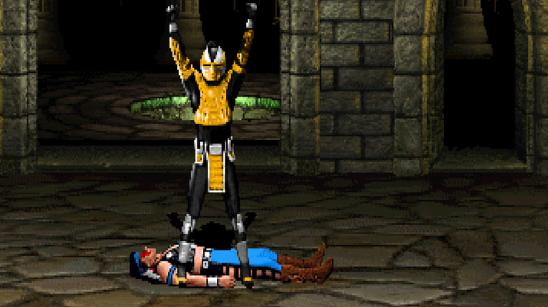 Cyrax diadalmasan áll a legyőzött Nightwolf felett a Mortal Kombat 3-ban