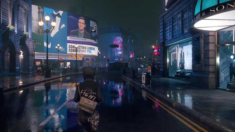 Az esőben futó játékos karakter a Watch Dogs: Legionban