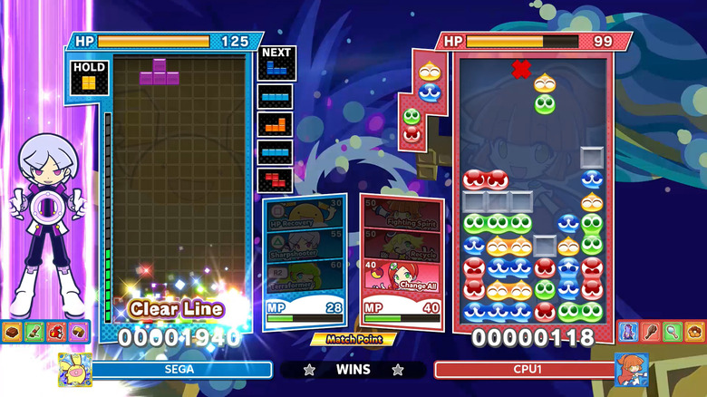 A Tetris a bal oldalon, míg a Puyo Puyo a jobb oldalon játszódik a Puyo Puyo Tetris 2 játékban