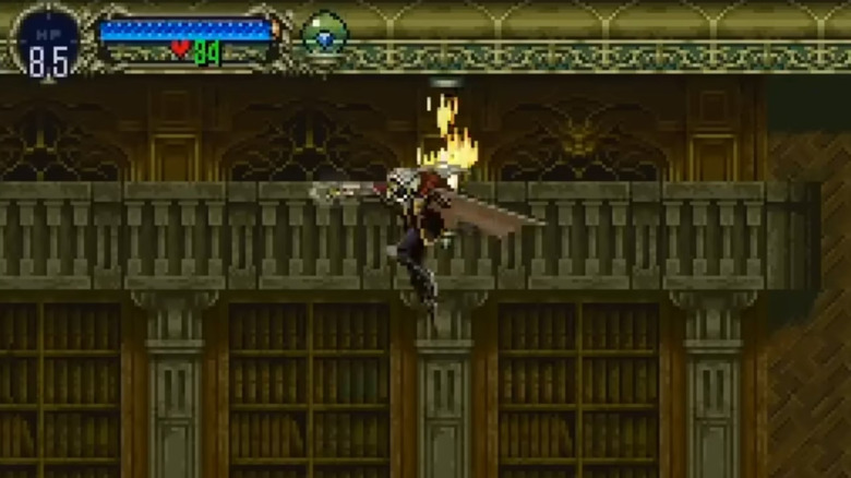 Alucard felugrik, és beleüti a csillárt 