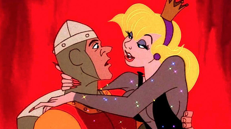 Dirk, a merész Daphne hercegnőt tartja a Sárkánybarlangban