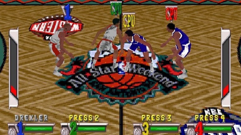 Két kétszemélyes kosárlabdacsapat mérkőzik meg egymással az NBA Jam Extreme pályáján
