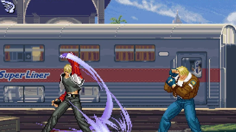 Rock Howard támadást indít Terry Bogard ellen a Fatal Fury: Mark of the Wolves című filmben