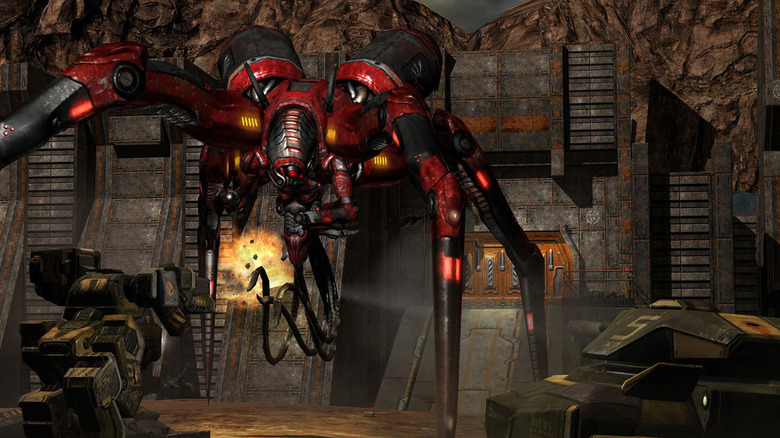 A tartályok közelítenek egy nagy robotpókot a Quake 4-ben