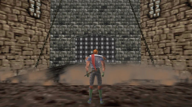 Reinhardt Schneider egy vár előtt áll, amely leereszti felvonóhídját Castlevaniában (1999)