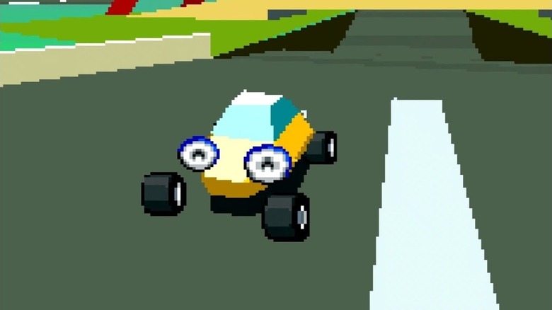 A Stunt Race FX-ben egy szemű buggy hajt le egy úton
