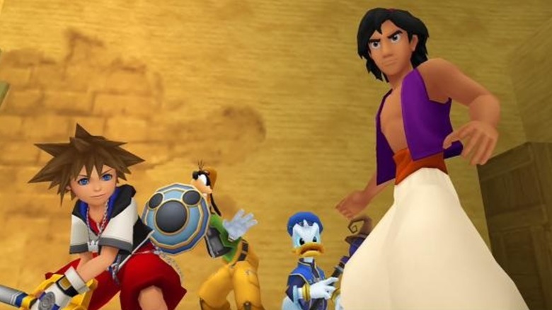 Sora Aladdinnal, Goofyval és Donald kacsával a Kingdom Heartsben