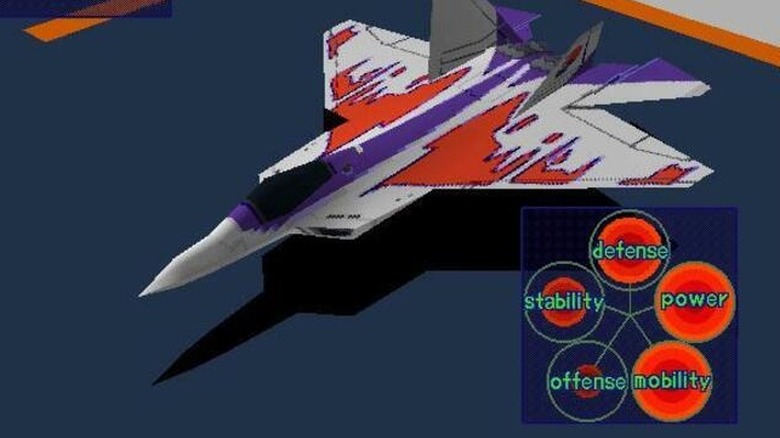 Egy F-22 egy hangárban ül, és a statisztikái megjelennek az Air Combatban