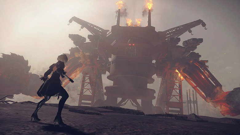 A 2B egy nagy, tűzokádó géppel néz szembe Nierben: Automata