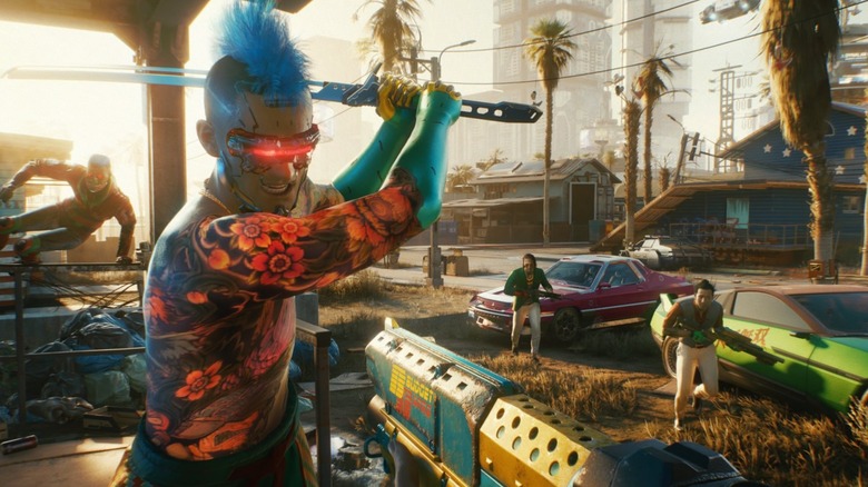 Tyger Claws ellen harcoló játékos a Cyberpunk 2077-ben
