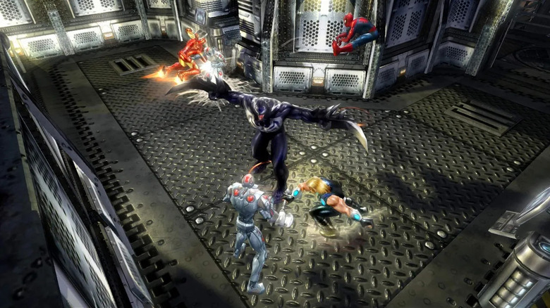 Iron Man, Venom, Thor és Spider-Man Ultron drónokkal harcol a Marvel: Ultimate Alliance-ban