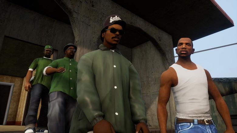 CJ Johnson bandája mellett sétál a Grand Theft Auto: San Andreasban