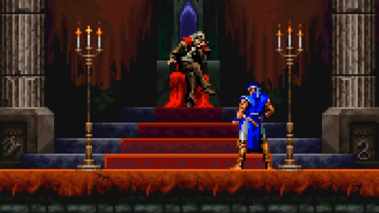 Richter Belmont szembeszáll Drakulával a trónján Castlevania: Az éjszaka szimfóniájában
