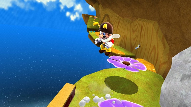 Bee Mario a Super Mario Galaxy egyik színpada fölött lebeg