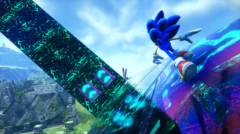 A Sonic egy ragyogó platformon fut végig a Sonic Frontiersben