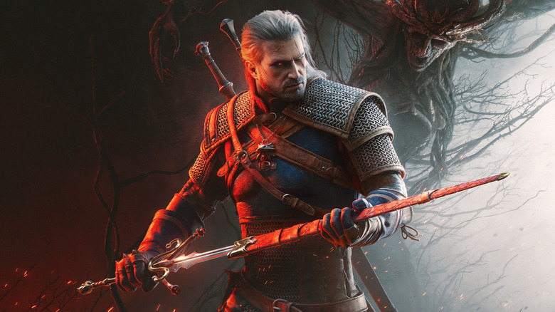 Riviai Geralt kioldja kardját a The Witcher 3: Wild Hunt reklámgrafikájában