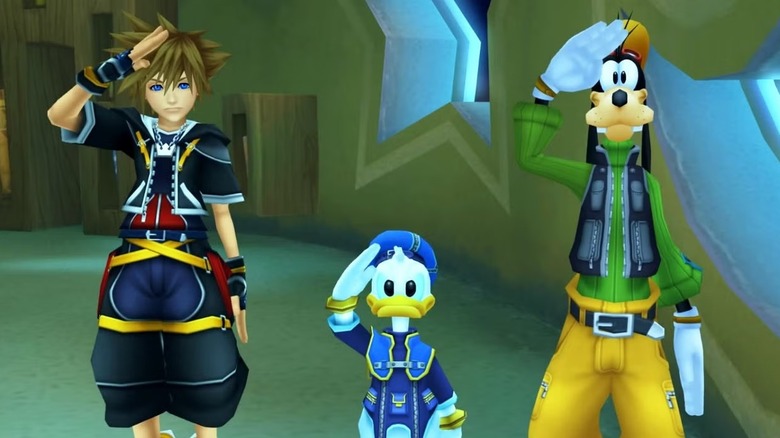 Sora, Donald kacsa és Goofy tiszteleg a Kingdom Hearts II-ben
