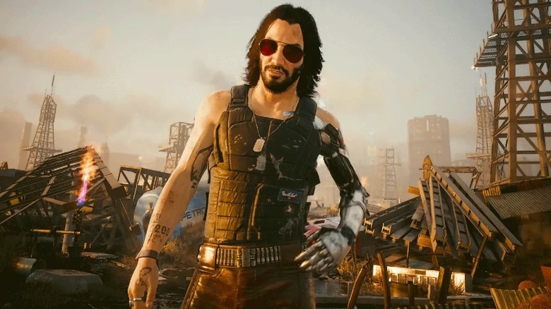 Johnny Silverhand egy roncstelepen a Cyberpunk 2077-ben