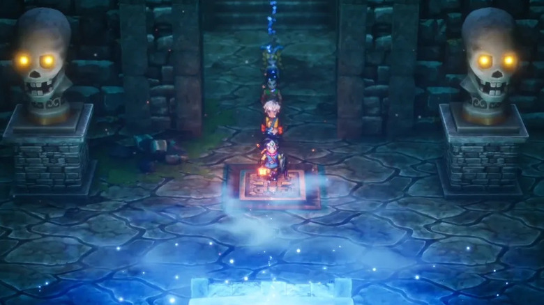 Hero egy izzó medence felé vezeti barátait a Dragon Quest III HD-2D játékban
