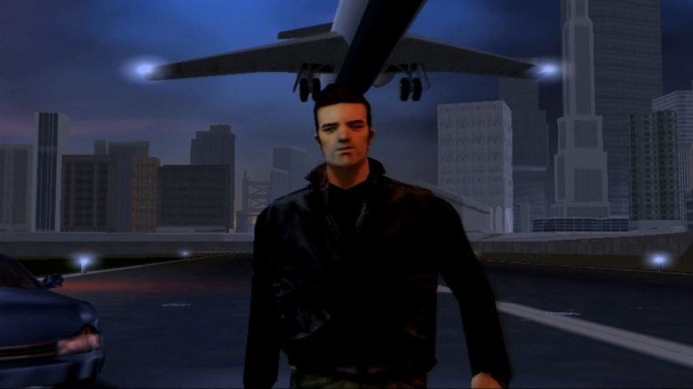 Claude egy repülőgép alatt sétál a Grand Theft Auto III-ban