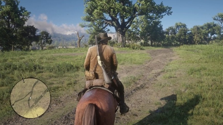 James lóháton lovagol egy mezőn a Red Dead Redemption 2-ben (2018)