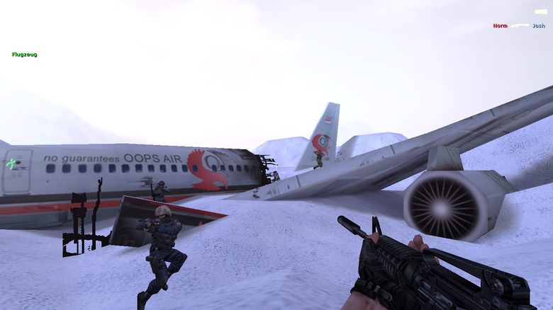Katonák harcolnak egy lezuhant sugárhajtású repülőgép közelében a sarkvidéken a Counter-Strike: Condition Zero című filmben