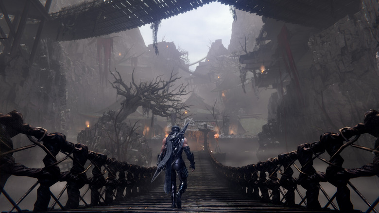 Yakumo lesétál egy kötélhídon a Ninja Gaiden 4-ben