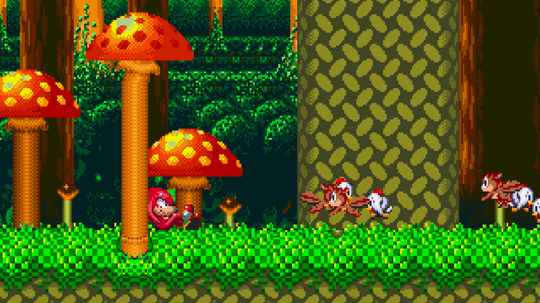 Knuckles egy magas gomba alatt dől a Sonic & Knuckles-ban