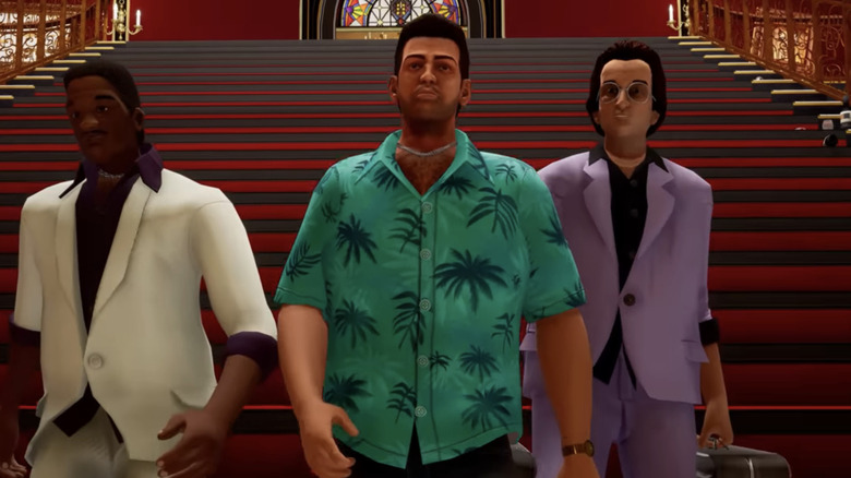 Tommy Vercetti, Lance Vance és Ken Rosenberg lesétálnak egy lépcsőn a Grand Theft Auto Vice Cityben