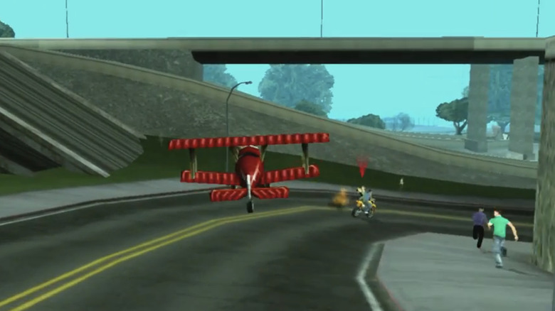 Távirányítós terv repül egy út fölött Grand Theft Auto San Andreasban