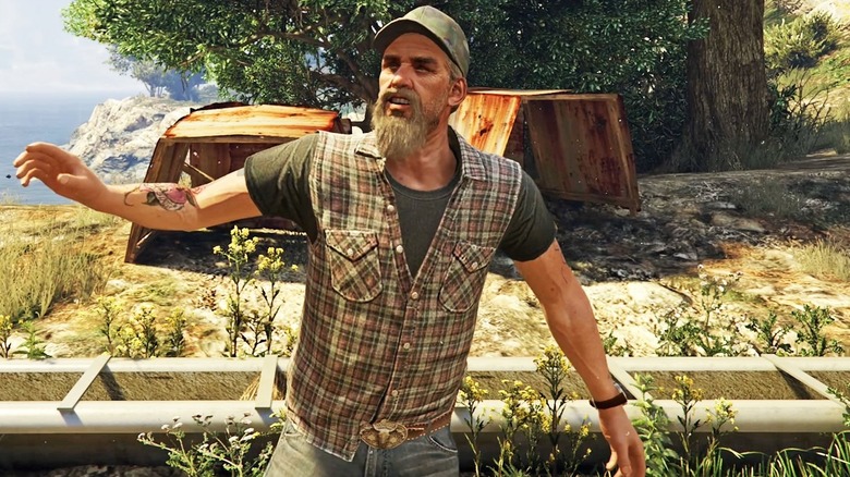 Jesco White egy sziklaoldalon táncol a Grand Theft Auto V-ben
