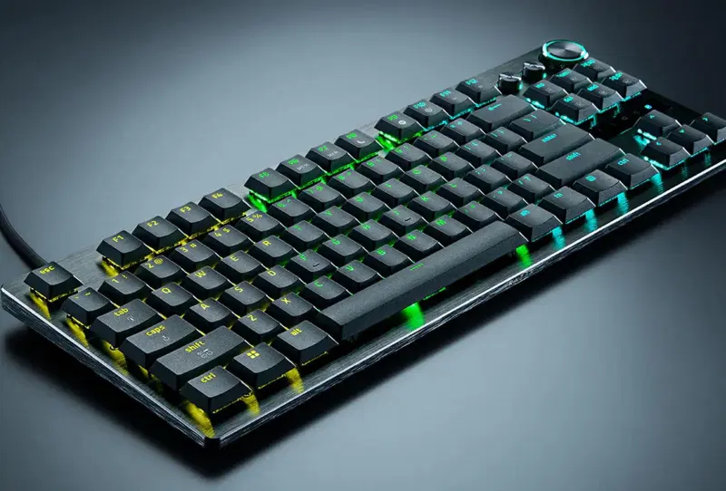 Razer Huntsman V3 Pro TKL low-profile keyboard shown from above on a desk
