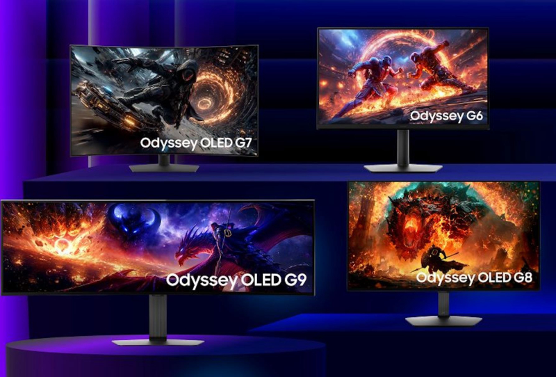 Samsung Odyssey 1100Hz monitor shown on stage at the Gamescom gaming expo