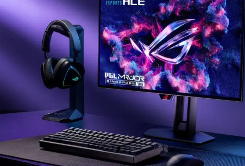 ASUS ROG PG259QWS Ace monitor shown from the front with its 24.5-inch OLED panel