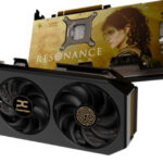 PowerColor Resonance RX 9070 XT graphics card with gold Plague Tale Legacy backplate artwork
