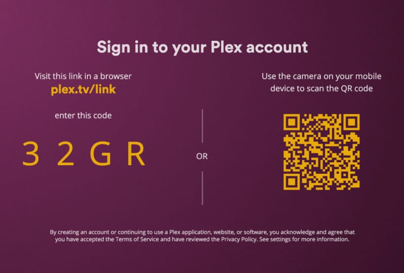 A television displaying the Plex app home screen in a living room