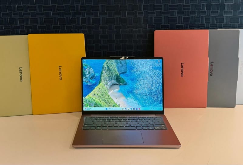 Lenovo IdeaPad Vibe laptop shown in one of its seven colour options with swappable keycaps