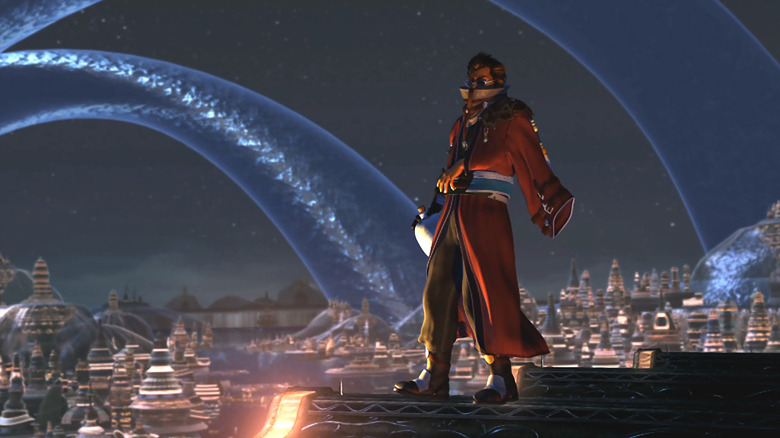 Auron egy városra néz a Final Fantasy X-ben
