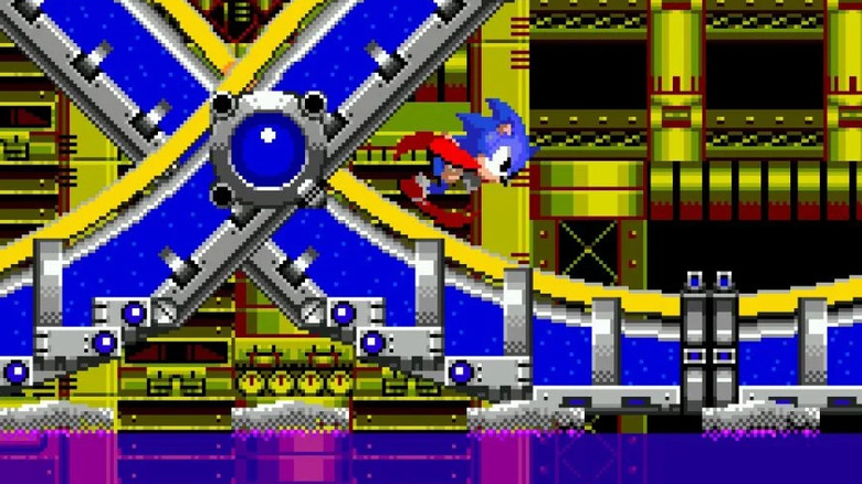 A Sonic a Sonic the Hedgehog 2-ben egy lila vegyianyag-tó felett fut