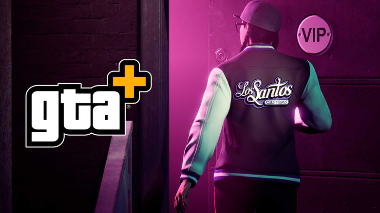 A GTA+ logó és egy GTA karakter Los Santos kabáttal