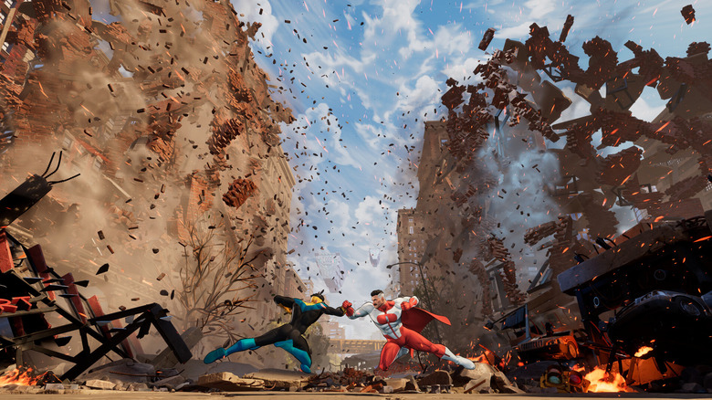 Az Invincible és az Omni-Man összecsapnak egy városban az Invincible VS-ben