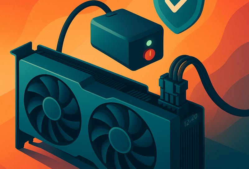 Cooler Master GPU Shield adapter cable connected to a graphics card power connector