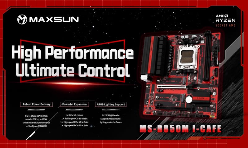 Maxsun B850 microATX alaplapok AM5 foglalattal és DDR5 memóriahelyekkel